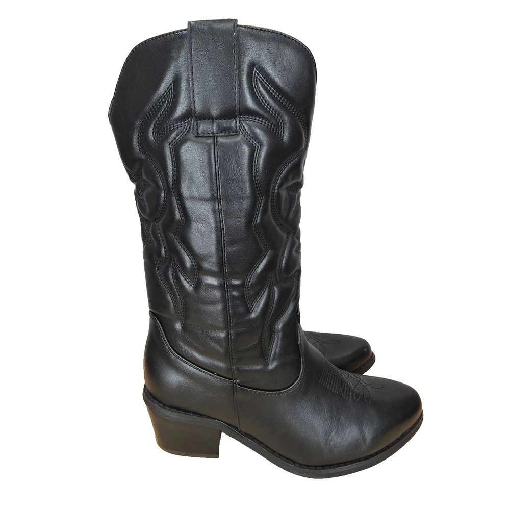 Charlotte Russe Western Boots Womens 9 Black Faux Leather Cowgirl Roper Botas